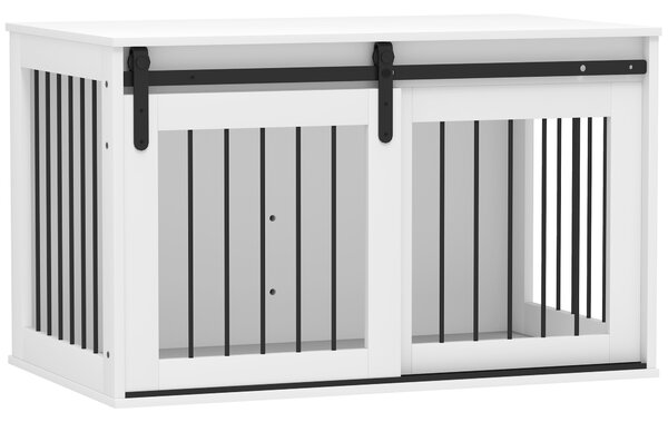PawHut Box per cani con porta scorrevole, ventilazione, pannello truciolare e acciaio, 98 x 58 x 61 cm, noce | Aosom Italy