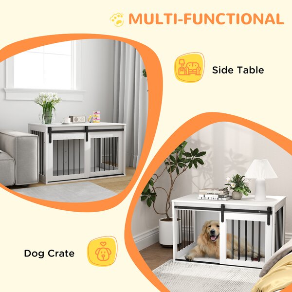 PawHut Box per cani con porta scorrevole, ventilazione, pannello truciolare e acciaio, 98 x 58 x 61 cm, noce | Aosom Italy