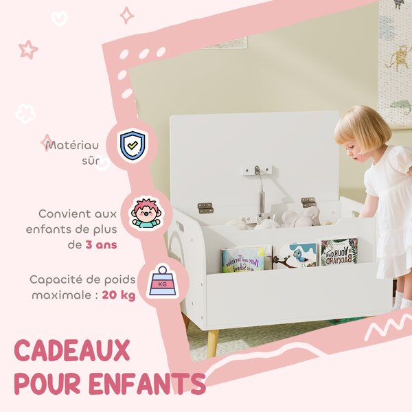 AIYAPLAY Cassapanca porta giocattoli per bambini, cassapanca porta giocattoli, coperchio ribaltabile e scomparto aperto, 60x40x43cm, bianco | Aosom Italy
