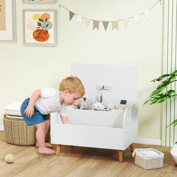 AIYAPLAY Cassapanca porta giocattoli per bambini, cassapanca porta giocattoli, coperchio ribaltabile e scomparto aperto, 60x40x43cm, bianco | Aosom Italy