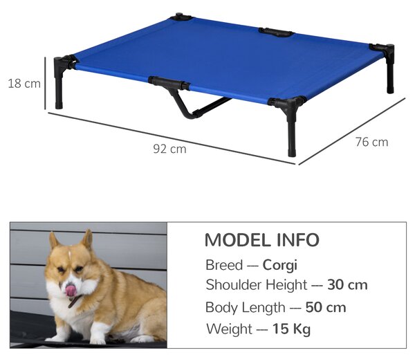 PawHut Letto Rialzato per Cani Fresco e Traspirante Letto per Cani di Taglia Grande 92x76x18 cm per Interni ed Esterni Blu | Aosom Italy