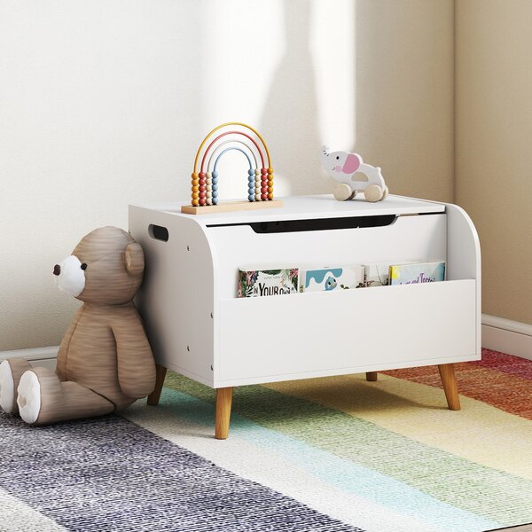 AIYAPLAY Cassapanca porta giocattoli per bambini, cassapanca porta giocattoli, coperchio ribaltabile e scomparto aperto, 60x40x43cm, bianco | Aosom Italy