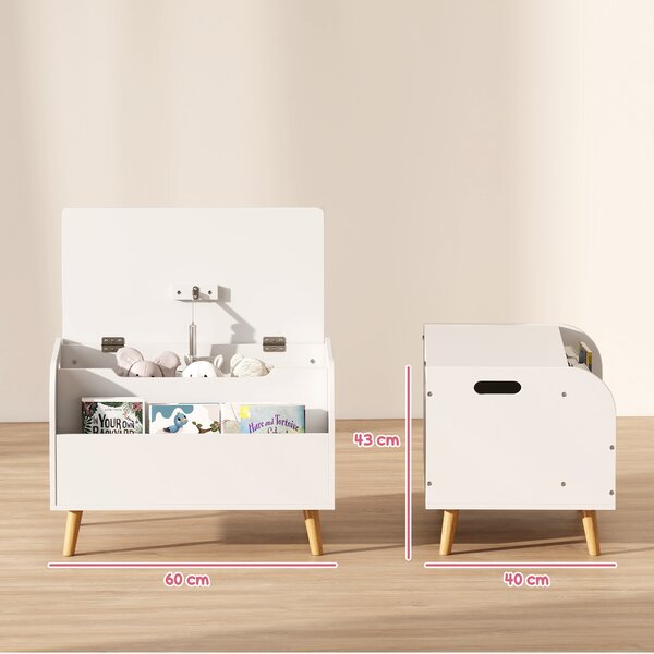 AIYAPLAY Cassapanca porta giocattoli per bambini, cassapanca porta giocattoli, coperchio ribaltabile e scomparto aperto, 60x40x43cm, bianco | Aosom Italy