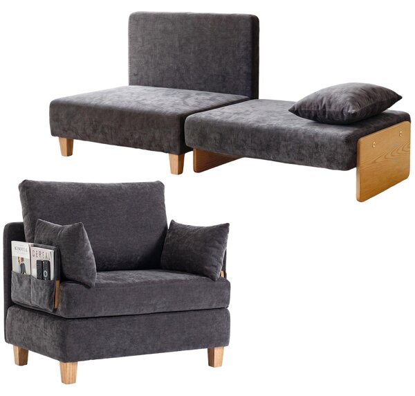Poltrona Letto Singolo 2 in 1 Trasformabile 94x63x89cm Grigio Scuro