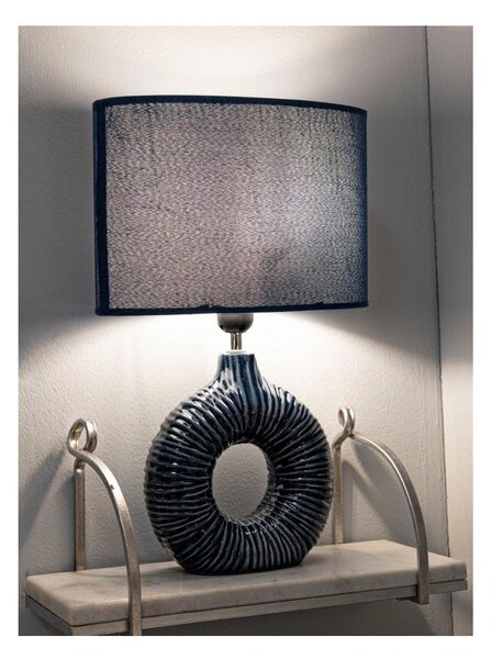 Lampada da tavolo blu in ceramica con paralume in tessuto (altezza totale 43 cm) Seta – Mauro Ferretti