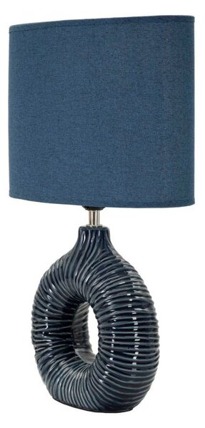 Lampada da tavolo blu in ceramica con paralume in tessuto (altezza totale 43 cm) Seta – Mauro Ferretti