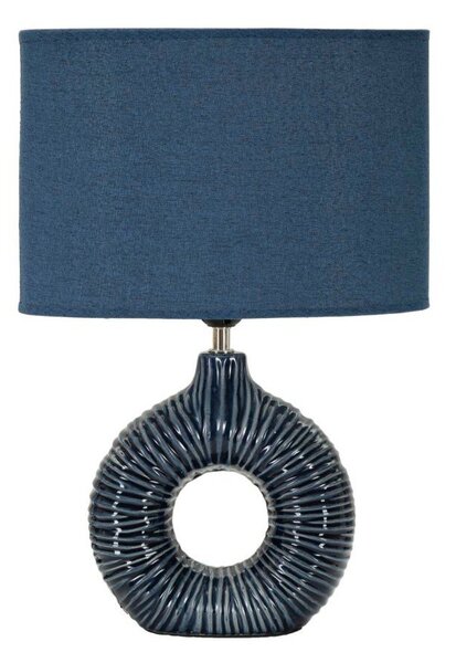 Lampada da tavolo blu in ceramica con paralume in tessuto (altezza totale 43 cm) Seta – Mauro Ferretti