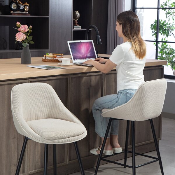 HOMCOM Set da 2 sgabelli con rivestimento in velluto a coste e gambe in acciaio, sedie imbottite per isola cucina, sala da pranzo, Crema | Aosom Italy