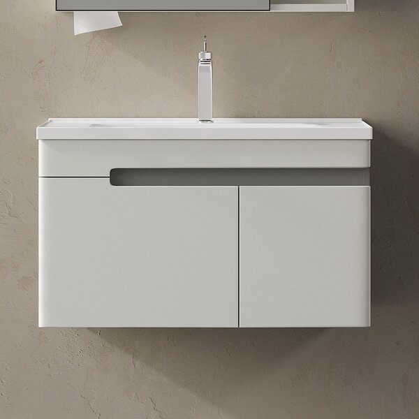 Kamalu mobile bagno 80 cm lavabo integrato e specchio contenitore | kam-ns80