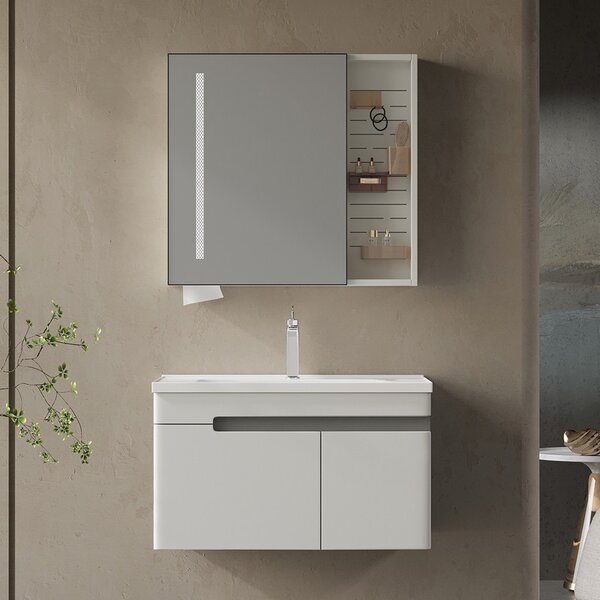 Kamalu mobile bagno 80 cm lavabo integrato e specchio contenitore | kam-ns80