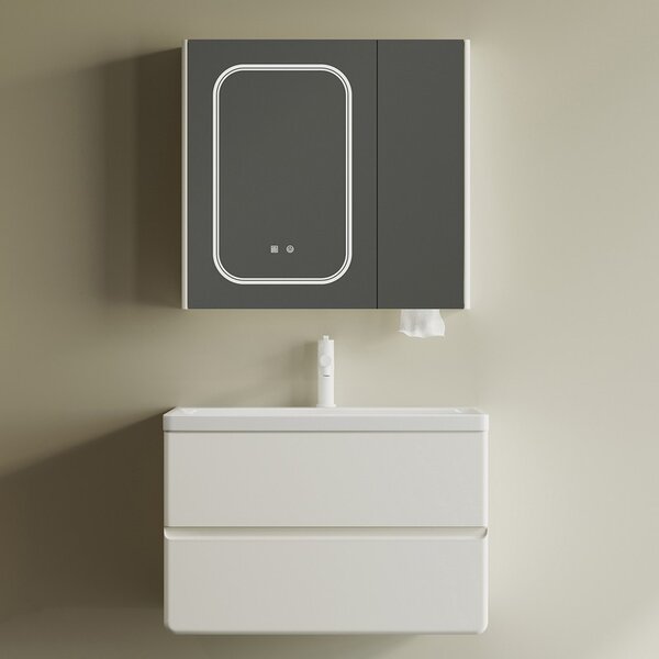 Kamalu mobile bagno 80 cm lavabo integrato e specchio contenitore | kam-sm80