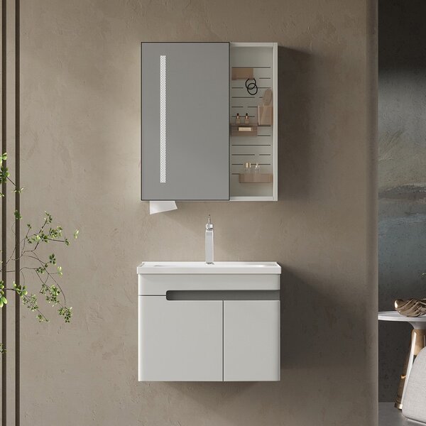 Kamalu mobile bagno 60 cm lavabo integrato e specchio contenitore | kam-ns60