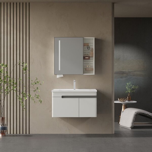 Kamalu mobile bagno 80 cm lavabo integrato e specchio contenitore | kam-ns80