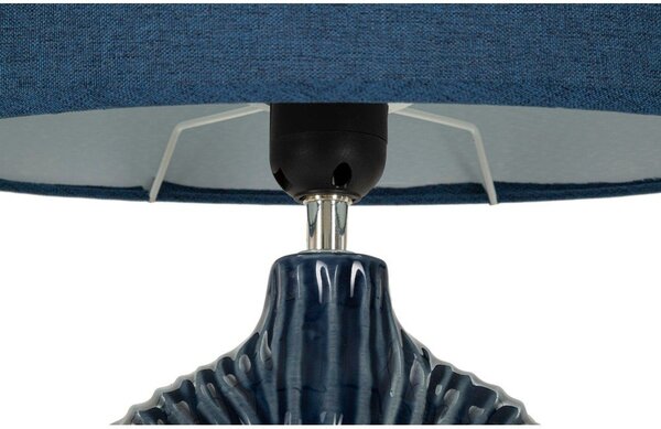 Lampada da tavolo blu in ceramica con paralume in tessuto (altezza totale 43 cm) Seta – Mauro Ferretti