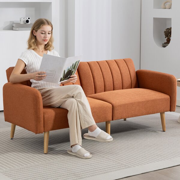 HOMCOM Divano Letto 2 Posti Design scandinavo Schienale regolabile 3 Posizioni Piedi in Legno Tessuto Effetto Lino marrone | Aosom Italy