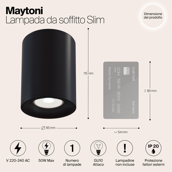 Plafoniera Slim nera 11,5 cm 10 W Maytoni