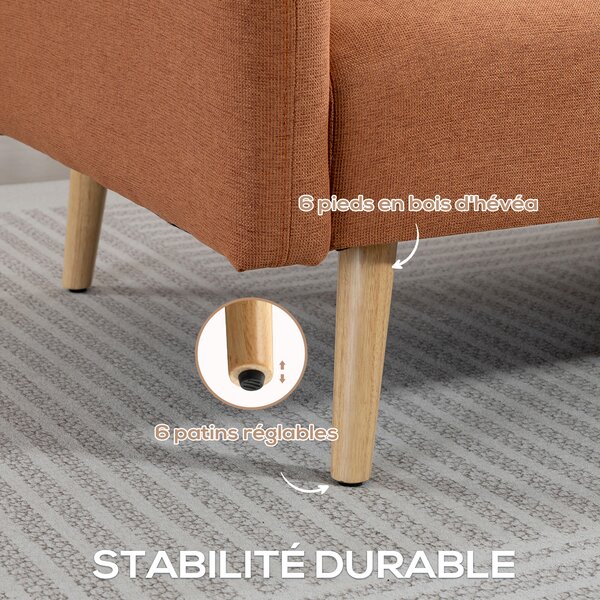HOMCOM Divano Letto 2 Posti Design scandinavo Schienale regolabile 3 Posizioni Piedi in Legno Tessuto Effetto Lino marrone | Aosom Italy