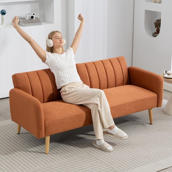 HOMCOM Divano Letto 2 Posti Design scandinavo Schienale regolabile 3 Posizioni Piedi in Legno Tessuto Effetto Lino marrone | Aosom Italy