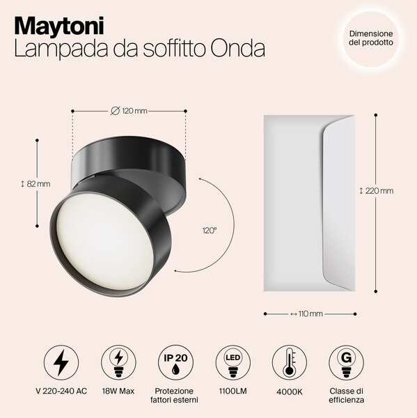 Plafoniera Onda LED nera Ø 12 cm 4000 K Maytoni