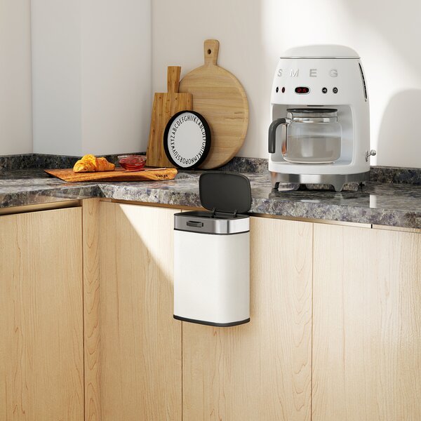 HOMCOM Pattumiera 5 L, posizionabile a terra o appesa, acciaio inox, bianco crema | Aosom Italy