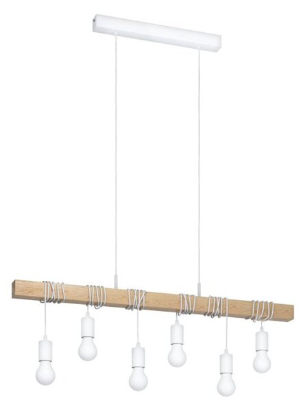 Lampadario A Sospensione Townshend Acciaio Legno 6 Luci E27 Ip20