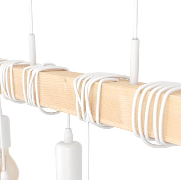 Lampadario A Sospensione Townshend Acciaio Legno 6 Luci E27 Ip20