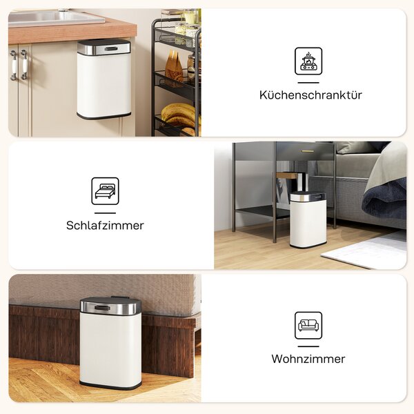HOMCOM Pattumiera 5 L, posizionabile a terra o appesa, acciaio inox, bianco crema | Aosom Italy