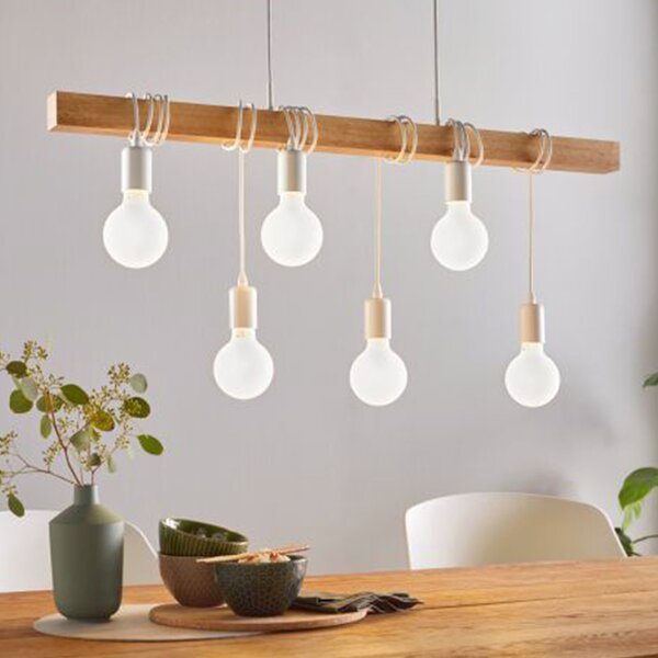 Lampadario A Sospensione Townshend Acciaio Legno 6 Luci E27 Ip20
