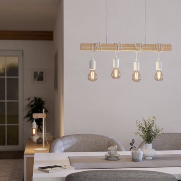 Lampadario A Sospensione Townshend Acciaio Legno 4 Luci E27 Ip20