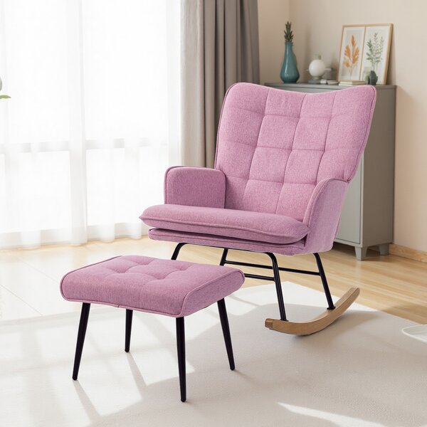 HOMCOM Poltrona a Dondolo con Poggiapiedi con Cuscino Imbottito Braccioli Schienale Alto Gambe in Legno Portata 130 kg Rosa | Aosom Italy