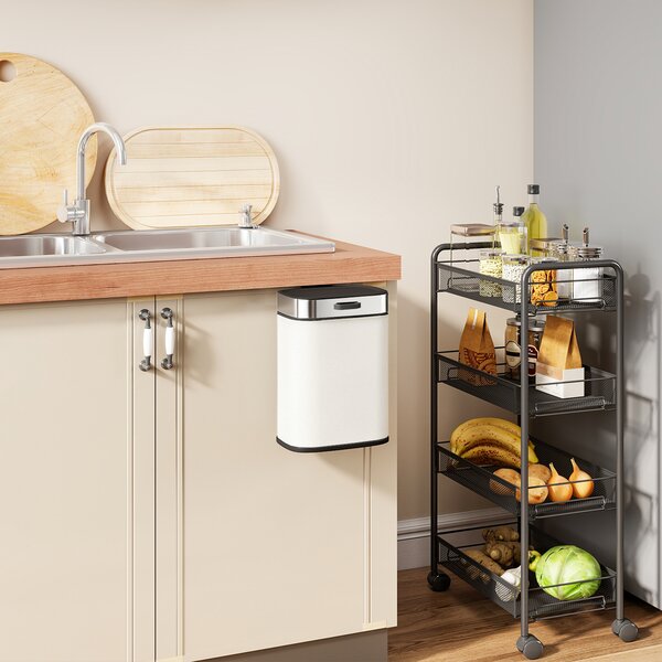 HOMCOM Pattumiera 5 L, posizionabile a terra o appesa, acciaio inox, bianco crema | Aosom Italy