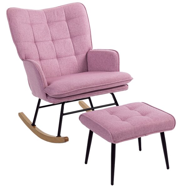 HOMCOM Poltrona a Dondolo con Poggiapiedi con Cuscino Imbottito Braccioli Schienale Alto Gambe in Legno Portata 130 kg Rosa | Aosom Italy