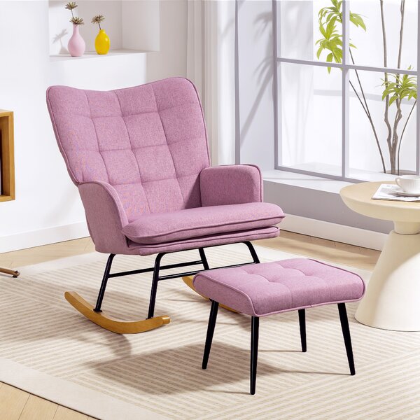 HOMCOM Poltrona a Dondolo con Poggiapiedi con Cuscino Imbottito Braccioli Schienale Alto Gambe in Legno Portata 130 kg Rosa | Aosom Italy