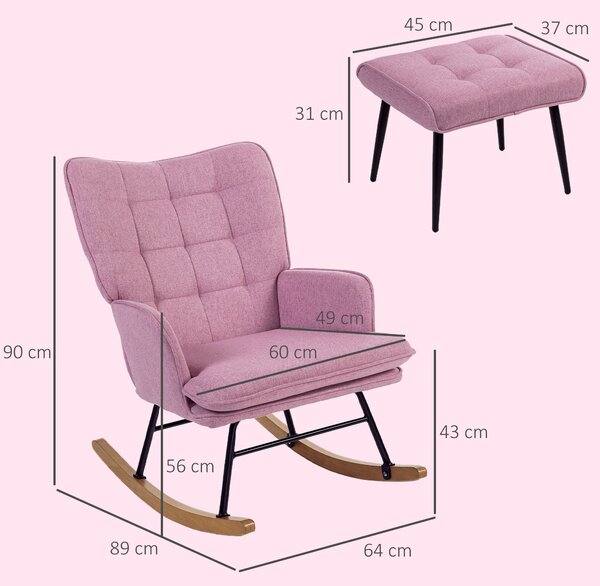 HOMCOM Poltrona a Dondolo con Poggiapiedi con Cuscino Imbottito Braccioli Schienale Alto Gambe in Legno Portata 130 kg Rosa | Aosom Italy