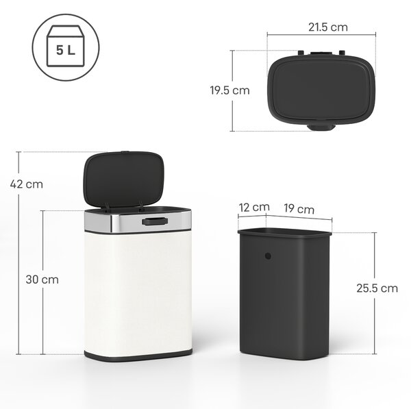 HOMCOM Pattumiera 5 L, posizionabile a terra o appesa, acciaio inox, bianco crema | Aosom Italy