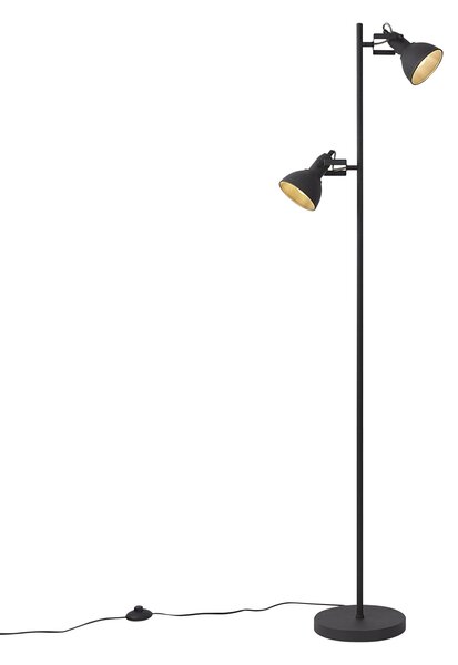 Lampada da terra industriale nera con legno a 2 luci - Jakub