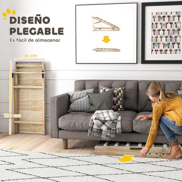PawHut Rampa per Cani Pieghevole e Altezza Regolabile 35-50 cm Rampa per Animali in Legno con Tappetino Antiscivolo | Aosom Italy