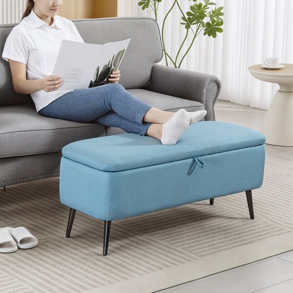 HOMCOM Panca contenitore con coperchio ribaltabile e gambe in acciaio per camera da letto soggiorno ingresso 101x38,5x44,5 cm Blu Chiaro | Aosom Italy