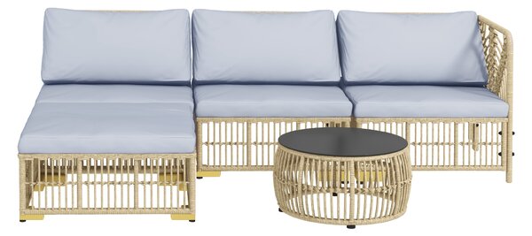 Outsunny Set 5 pezzi salotto da giardino basso modulabile per 4 persone in resina intrecciata effetto rattan