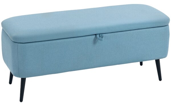 HOMCOM Panca contenitore con coperchio ribaltabile e gambe in acciaio per camera da letto soggiorno ingresso 101x38,5x44,5 cm Blu Chiaro | Aosom Italy