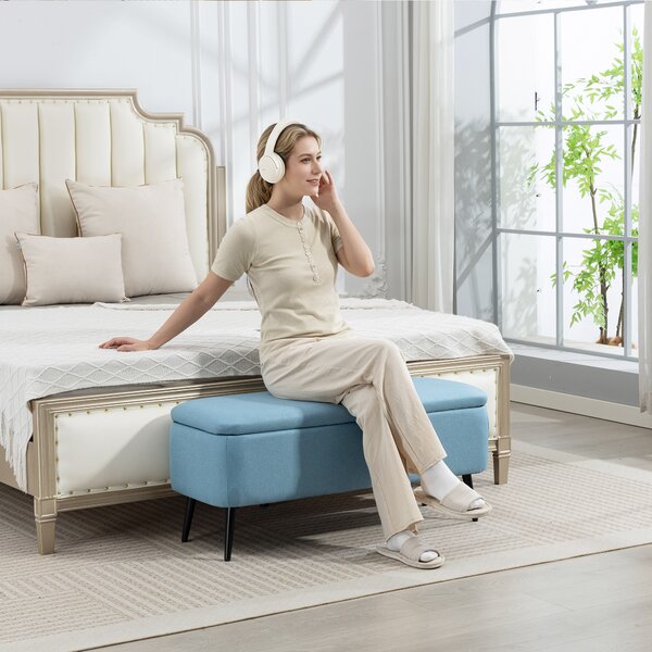 HOMCOM Panca contenitore con coperchio ribaltabile e gambe in acciaio per camera da letto soggiorno ingresso 101x38,5x44,5 cm Blu Chiaro | Aosom Italy