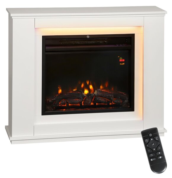 Camino Elettrico con Fiamma a 12 Colori e 5 Luminosità, Telecomando e Timer, 98x25x80 cm, Bianco e Nero