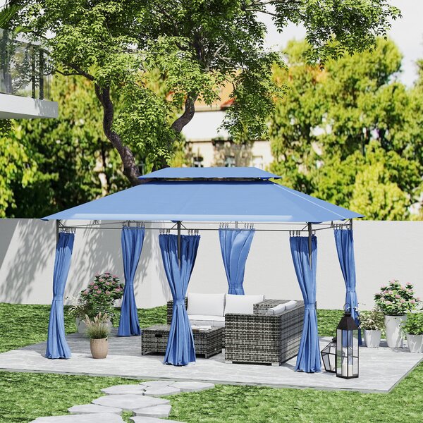 Outsunny Gazebo da giardino 3 x 4 m tenda da ricevimento con 6 tende staccabili a doppio tetto per patio, festival, blu scuro
