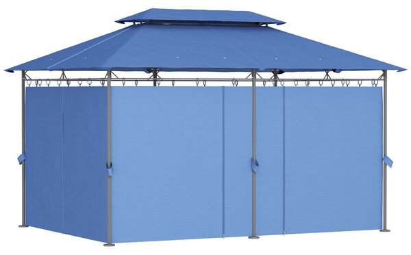 Outsunny Gazebo da giardino 3 x 4 m tenda da ricevimento con 6 tende staccabili a doppio tetto per patio, festival, blu scuro