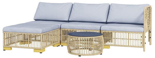 Outsunny Set 5 pezzi salotto da giardino basso modulabile per 4 persone in resina intrecciata effetto rattan