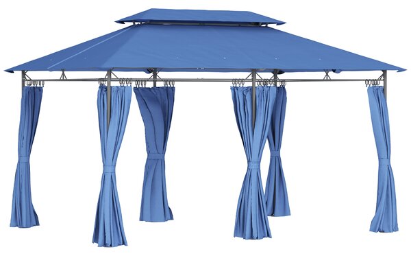 Outsunny Gazebo da giardino 3 x 4 m tenda da ricevimento con 6 tende staccabili a doppio tetto per patio, festival, blu scuro