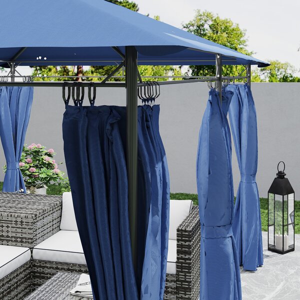 Outsunny Gazebo da giardino 3 x 4 m tenda da ricevimento con 6 tende staccabili a doppio tetto per patio, festival, blu scuro