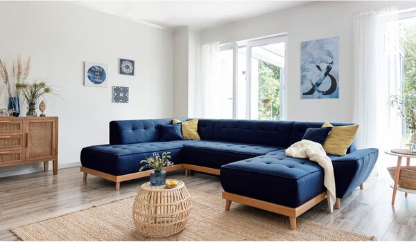 Divano letto a U blu navy, angolo sinistro Dazzling Daisy - Miuform