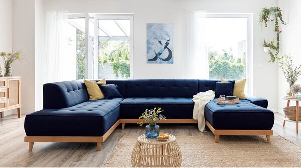 Divano letto a U blu navy, angolo sinistro Dazzling Daisy - Miuform