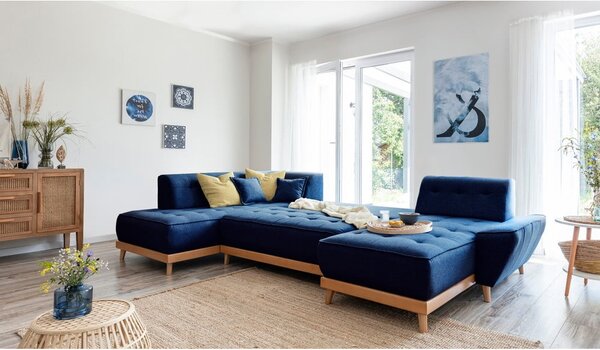 Divano letto a U blu navy, angolo sinistro Dazzling Daisy - Miuform